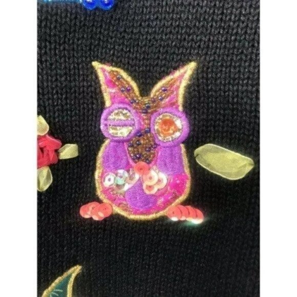JACK B Quick Owl Sweater Women's embellished beads sequins embroidered medium - Picture 5 of 11
